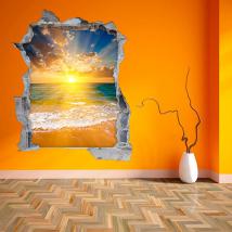 Coucher du soleil de vinyle de mur 3D sur la plage