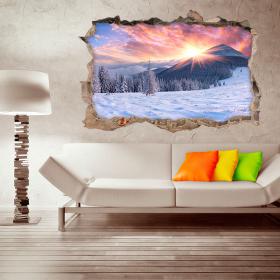 Montagnes enneigées de neige sunset 3D de vinyle