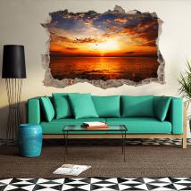 Coucher de soleil vinyle 3D trou mur