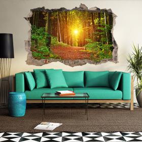 Coucher de soleil vinyle forêt 3D