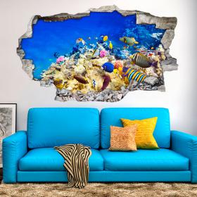 Vinyl 3D couleurs des poissons dans la mer