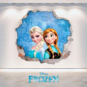 Vinyle Disney Frozen Anna et Elsa hole mur 3D