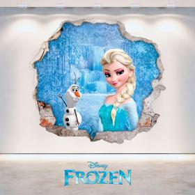 Disney vinyle Elsa congelés et Olaf 3D trou mur