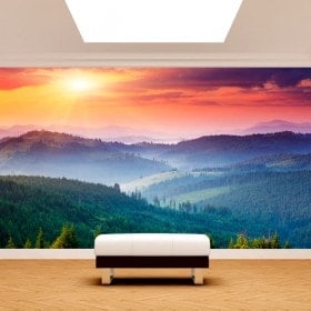 Peintures murales photo mur montagnes coucher de soleil