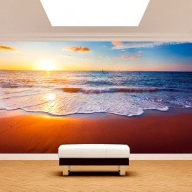 Photo mur murales coucher de soleil sur la plage