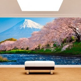 Photo mur murales Mont Fuji arbres fleur de cerisier