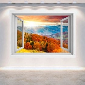 Windows 3D coucher de soleil dans les montagnes
