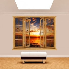 Fenêtre 3D coucher soleil mer