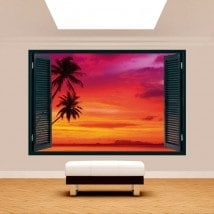 Windows 3D Palms Sunset Beach