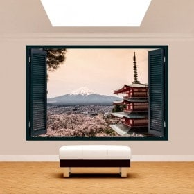Fenêtre 3D pagode Monte Fuji