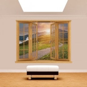 Coucher du soleil de montagne 3D fenêtre
