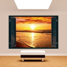 Fenêtre 3D coucher de soleil sur la plage