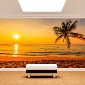 Fonds d'écran palmier coucher de soleil plage
