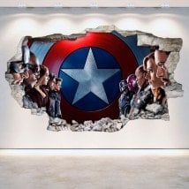 Mur de Captain America 3D de vinyle cassé