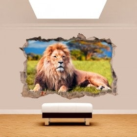 Vinyl mural cassée lion 3D Afrique