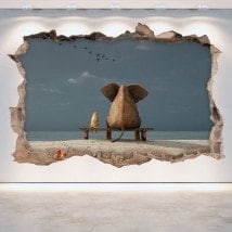 Trou éléphant de mur en vinyle et chien 3D