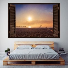 Windows 3D coucher du soleil de vinyle sur la plage