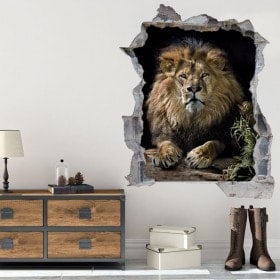 Mur de vinyle lion 3D trou