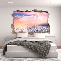 Montagnes enneigées de vinyle 3D soleil et neige