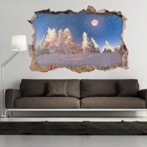 Vinyl 3D lune hiver neige montagne