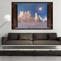 Windows 3D lune hiver neige montagne