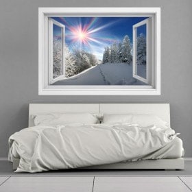 Rayons de soleil Windows vinyle 3D montagnes neigeuses
