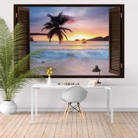 Windows au coucher du soleil du vinyle sur la plage 3D
