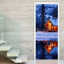 Portes Mur Decal Cottage en hiver