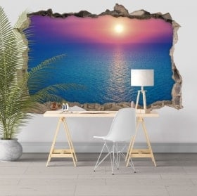 Autocollants 3D couleurs coucher de soleil dans la mer