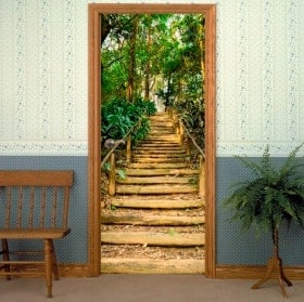 Vinyle décoratif portes escalier en forêt