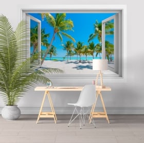 Vinyle adhésif fenêtres palmiers sur la plage 3D