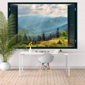 Vinyle décoratif fenêtre montagnes 3D