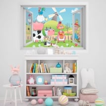 Vinyle pour enfants fenêtre ferme d'animaux 3D