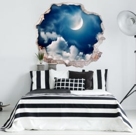 Vinyle décoratif lune et nuages 3D