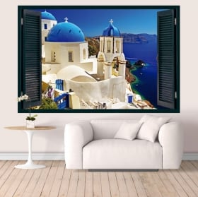 Vinyle Grèce Santorin fenêtre 3D