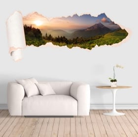 Vinyle montagnes coucher de soleil papier déchiré 3D