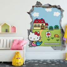 Vinyle hello kitty mur de trou 3d