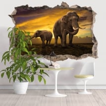 Vinyle mur de trou éléphants 3d