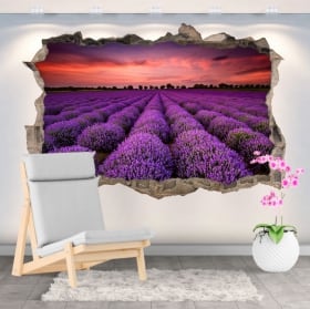 Vinyle mur de trou coucher de soleil champ de tournesols 3d