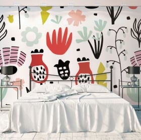 Peintures murales en vinyle avec des fleurs pour décorer