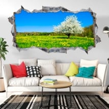 Vinyle mur de trou panoramique arbre fleur de cerisier 3d