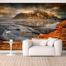 Peintures de vinyle îles lofoten norvège effet de mur brisé