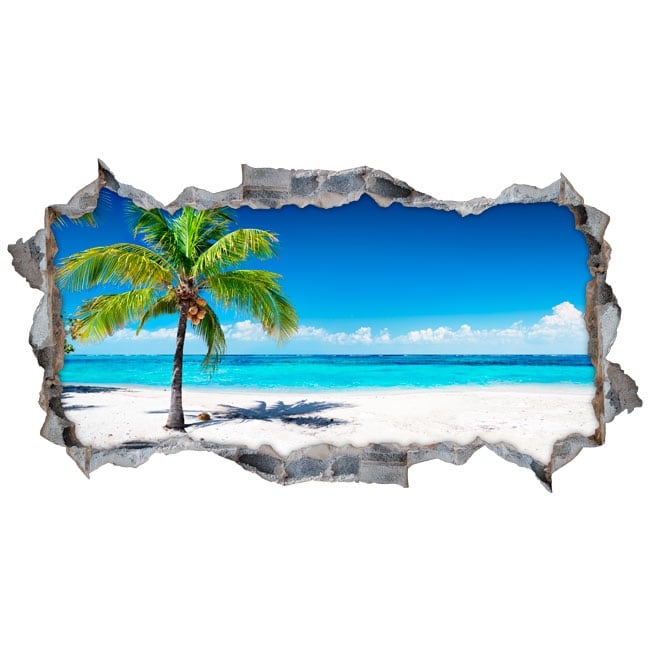 Stickers muraux 3d palmier plage panoramique