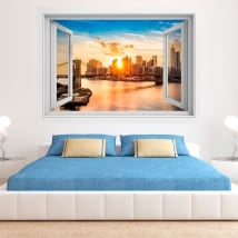 Vinyle coucher du soleil manhattan et pont de brooklyn 3d