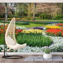 Peintures murales de vinyle jardin avec des fleurs