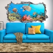 Vinyle 3d poisson et tortue dans la mer