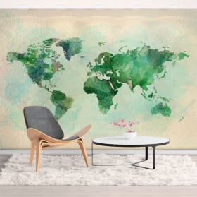 Murales de vinyle décoratif aquarelle carte du monde