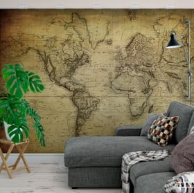 Peintures murales adhésives carte du monde de style vintage