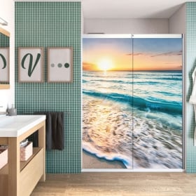 Vinyle décoratif écrans de salle de bain plage au coucher du soleil