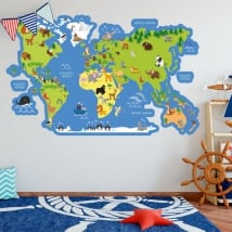 Vinyles et autocollants pour enfants carte du monde avec des animaux